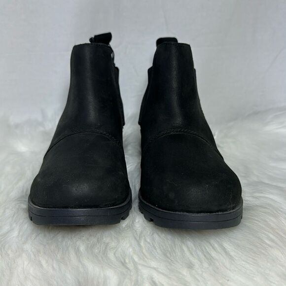 Sorel Emilie Black NWT Leather Waterproof Impermeable Booties Sz 7 - Picture 3 of 8